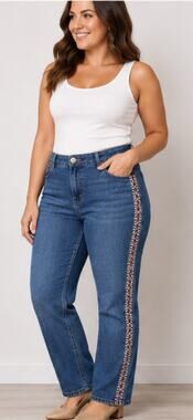 M&Co Plus Women’s Denim Pants Blue Elastic Waist Drawstring Plus Size 17